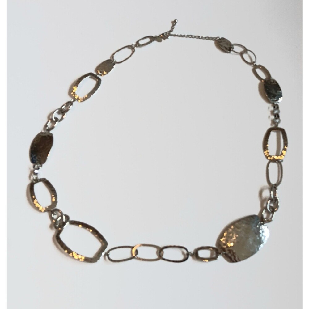Chico's Silver Chain Belt Silver Hammered Metal Oval Rectangle Shape Adjustable